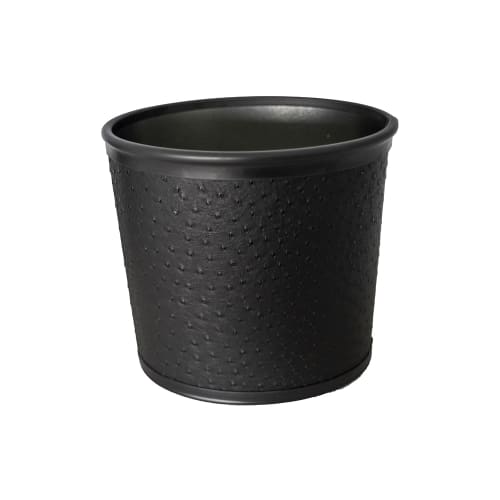 Leatherette 8 Quart Metal Wastebasket, Brilliant Black
